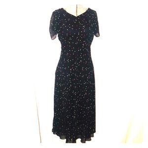 Talbots black multi polka dot silk dress size 6